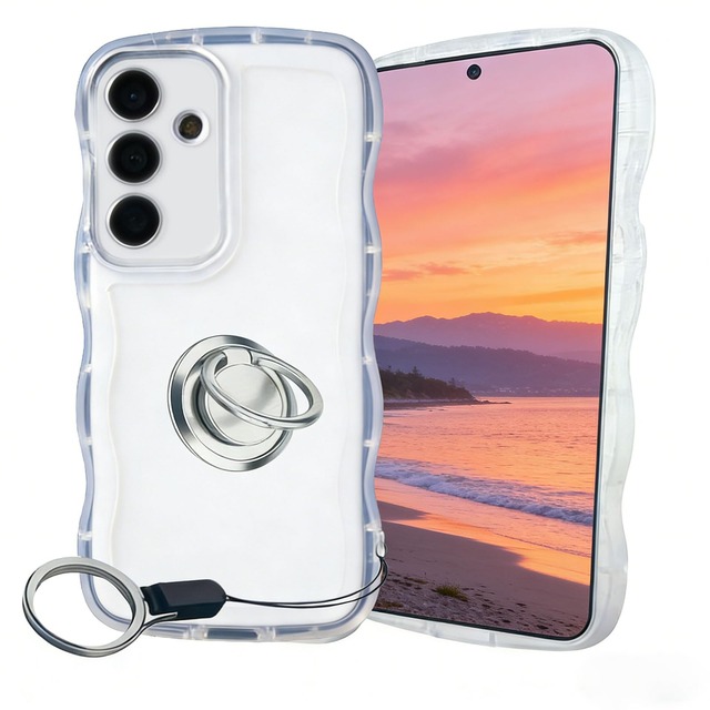 Galaxy S25 用 ケース クリア ウェーブ おしゃれ [SC-51F/SCG31] 韓国 かわいい 可愛い レンズ保護 人気 シンプル 薄型 軽量 耐衝撃 透明 黄ばみなし 滑り止め かわいいうねうね 落下防止 ストラップホール付き TPU バンパーギャラクシーS25 保護ケース 6.2インチ (クリア)