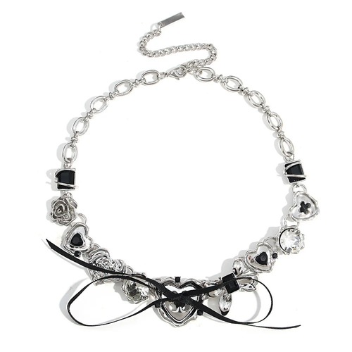 チョーカー ネックレス  黒 ブラック 花 フラワー ビンテージ チェーン ハート リボン LOVE レディース ゴシック パンク