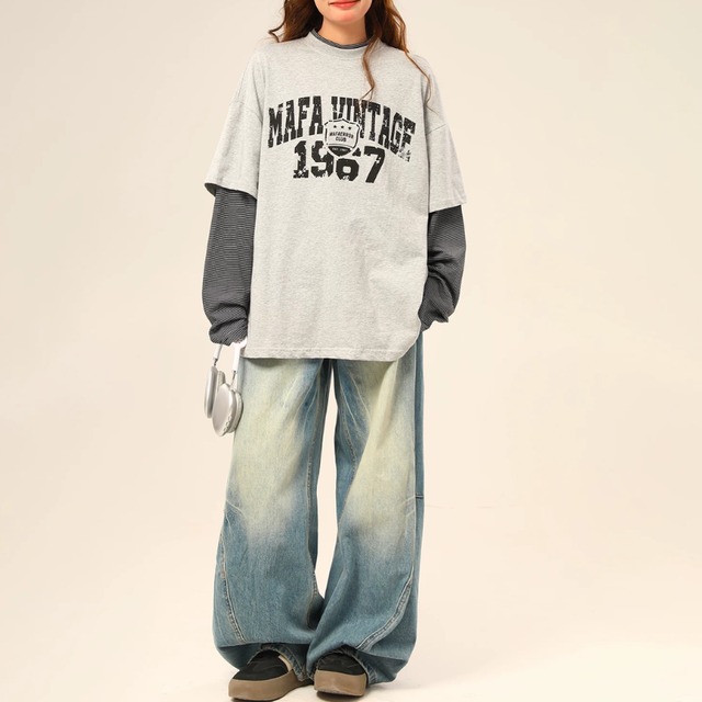 faded logo layered long tee　フェードロゴレイヤードロングティー　J2175