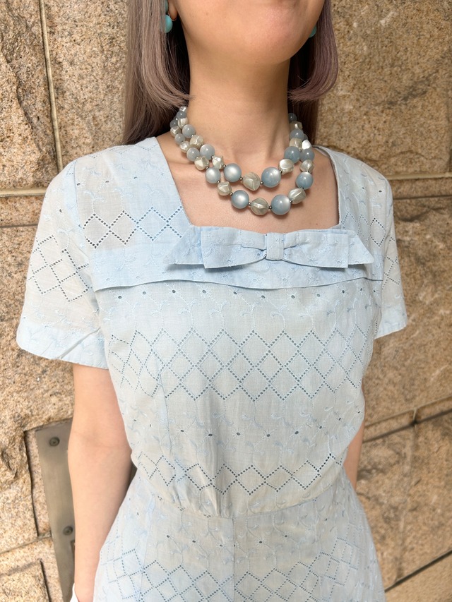 50's ice blue cotton lace dress