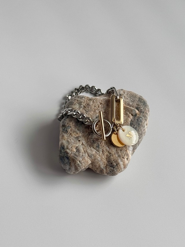 MIXカラー イニシャル チェーンブレスレット［SSB009］