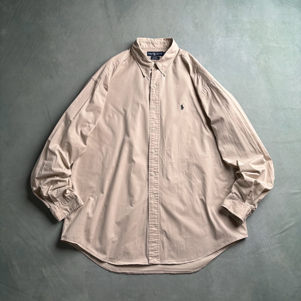 90s RALPH LAUREN BLAKE 無地 BD 長袖シャツ ラルフローレン ベージュ XL 古着