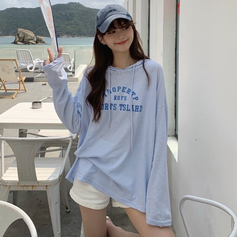 サマールーズ薄手フードTシャツ トップス レディース ロング 夏物 YY-ファッション64424237706