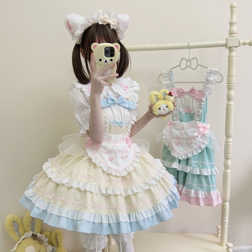 フレンチメイド セットアップ 夢かわいい メイド服 カチューシャ 半袖