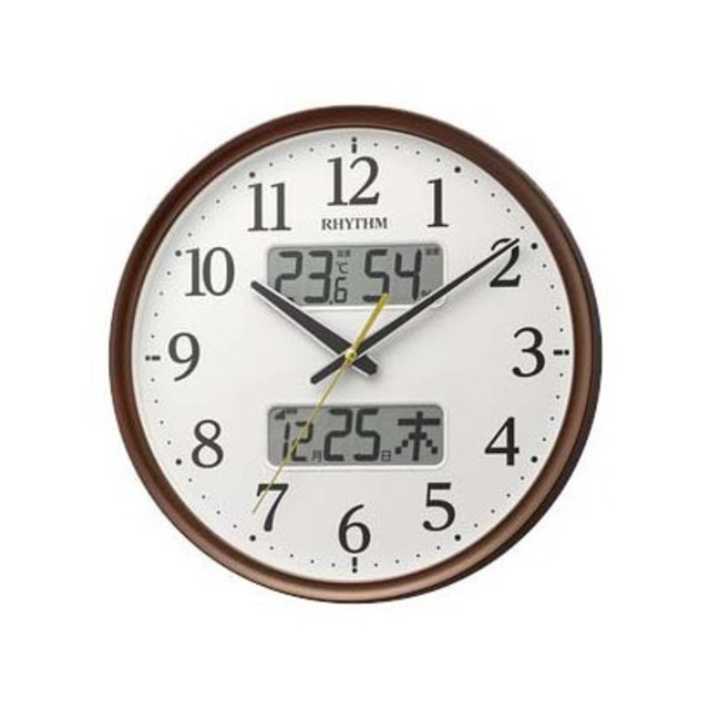 RHYTHM リズム クロック フィットウェーブリブA03 液晶表示付 電波掛時計 8FYA03SR06