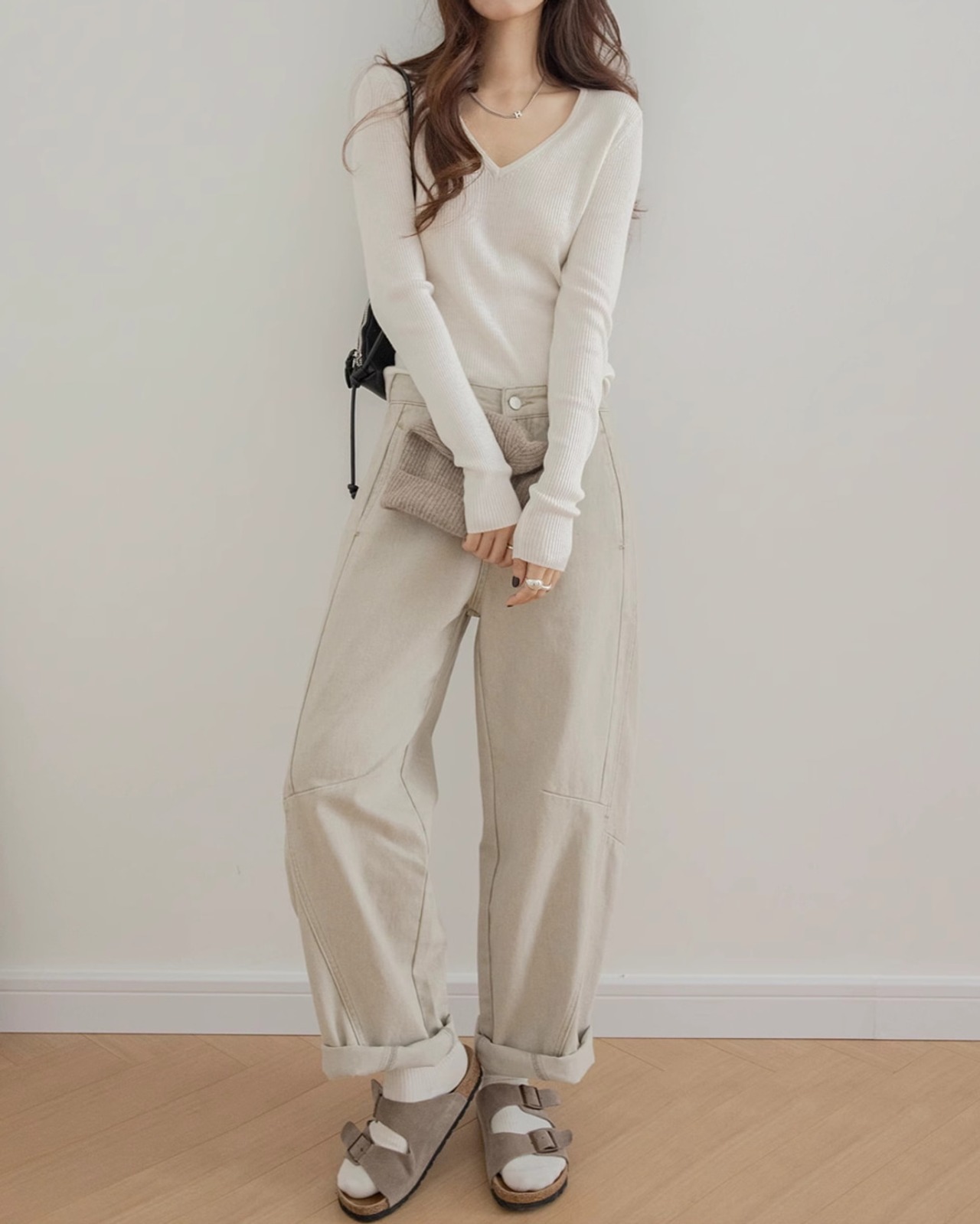 V-neck slim rib Knit T20334