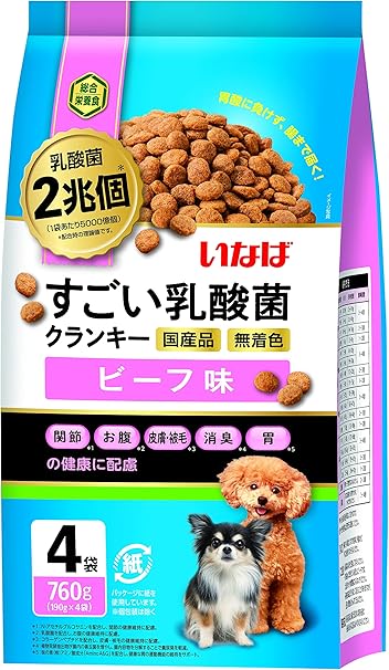 いなば すごい乳酸菌クランキー ビーフ味 190g×4袋 ドライフード 犬用
