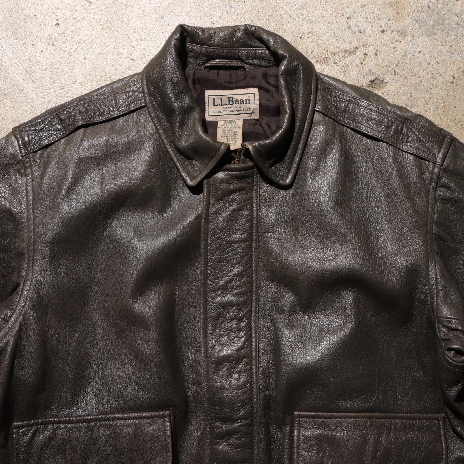 美品 XL エルエルビーン A-2 Thinslate中綿 レザージャケット L.L.Bean 