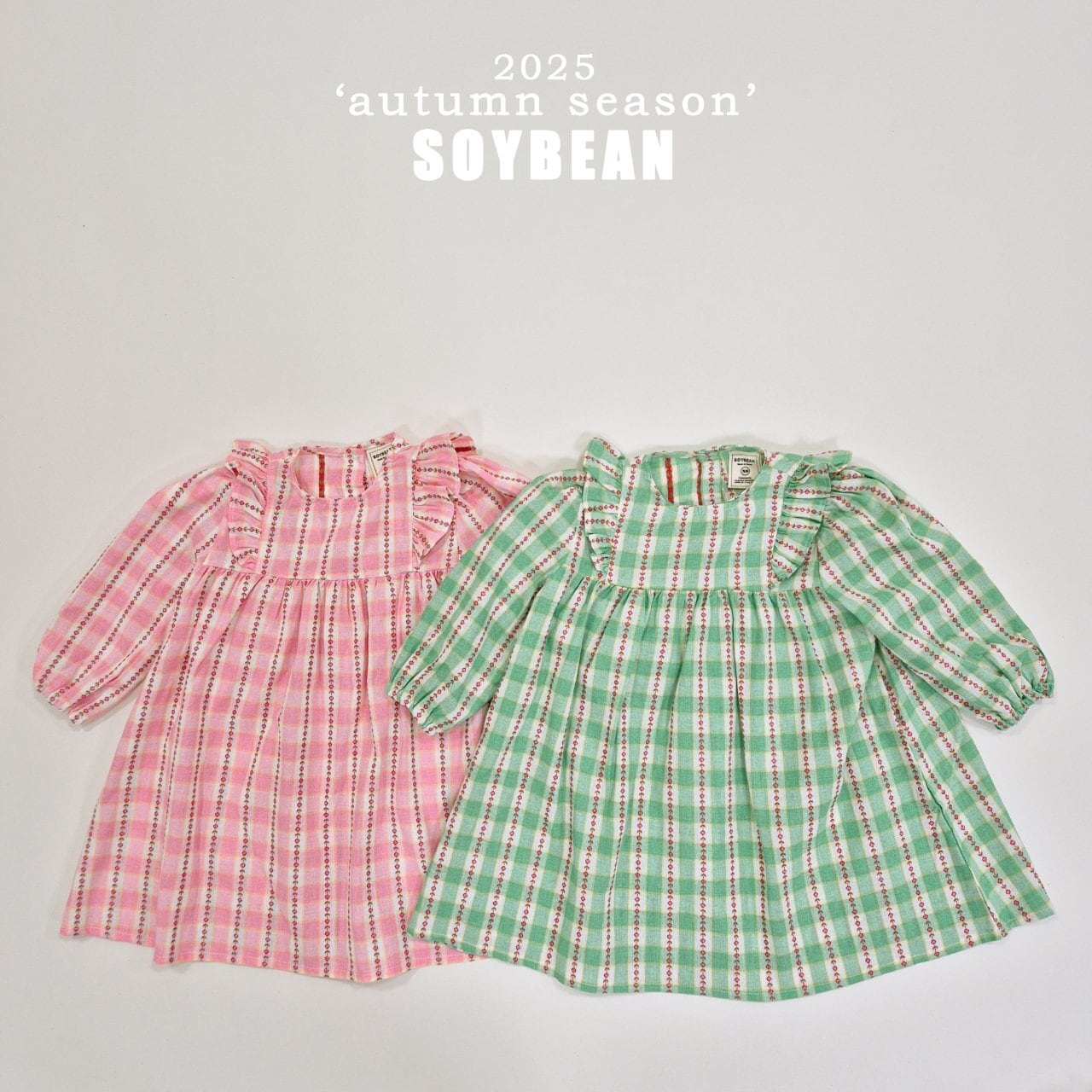 «Sold out»«soybean» チェックフラワーワンピース 2colors