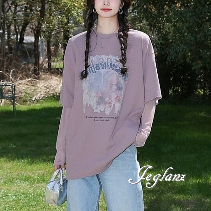 メッシュ スリーブ フェイク 長袖 シャツ ロンT ユニセックス ♪(MD236)λ
