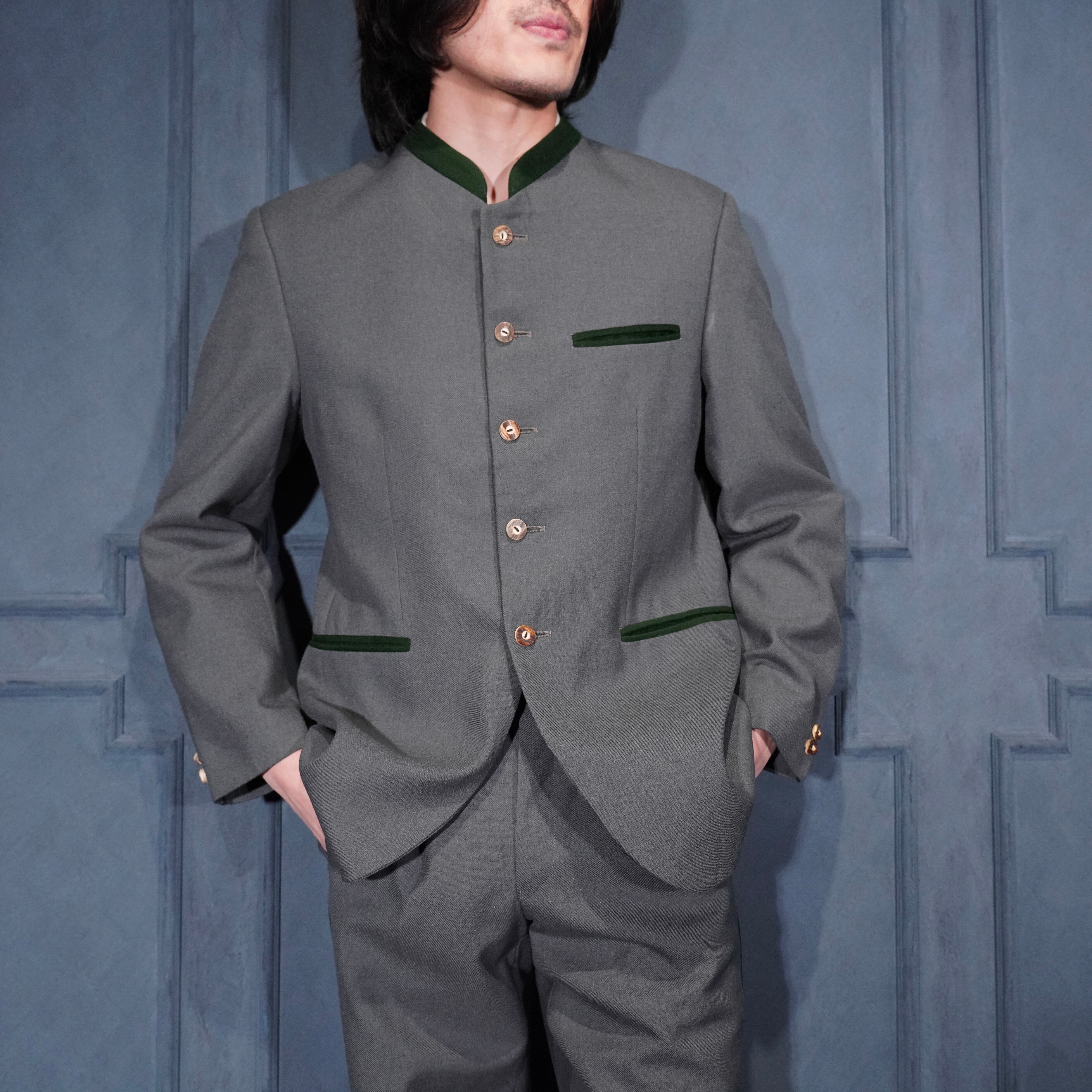 EU VINTAGE TREVIRA PIPING DESIGN WOOL TYROLEAN SET UP SUIT