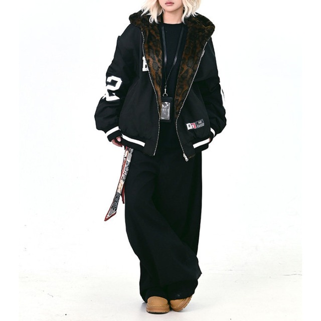 college x leopard reversible hoodie jacket　カレッジ×レオパードリバーシブルフーディジャケット　J1656