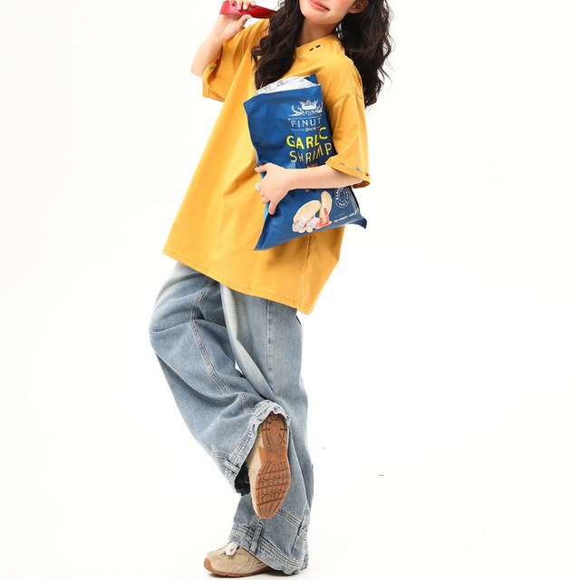 colorful embroidered short-sleeved tee　カラフル刺繍デザイン半袖ティー　J1187