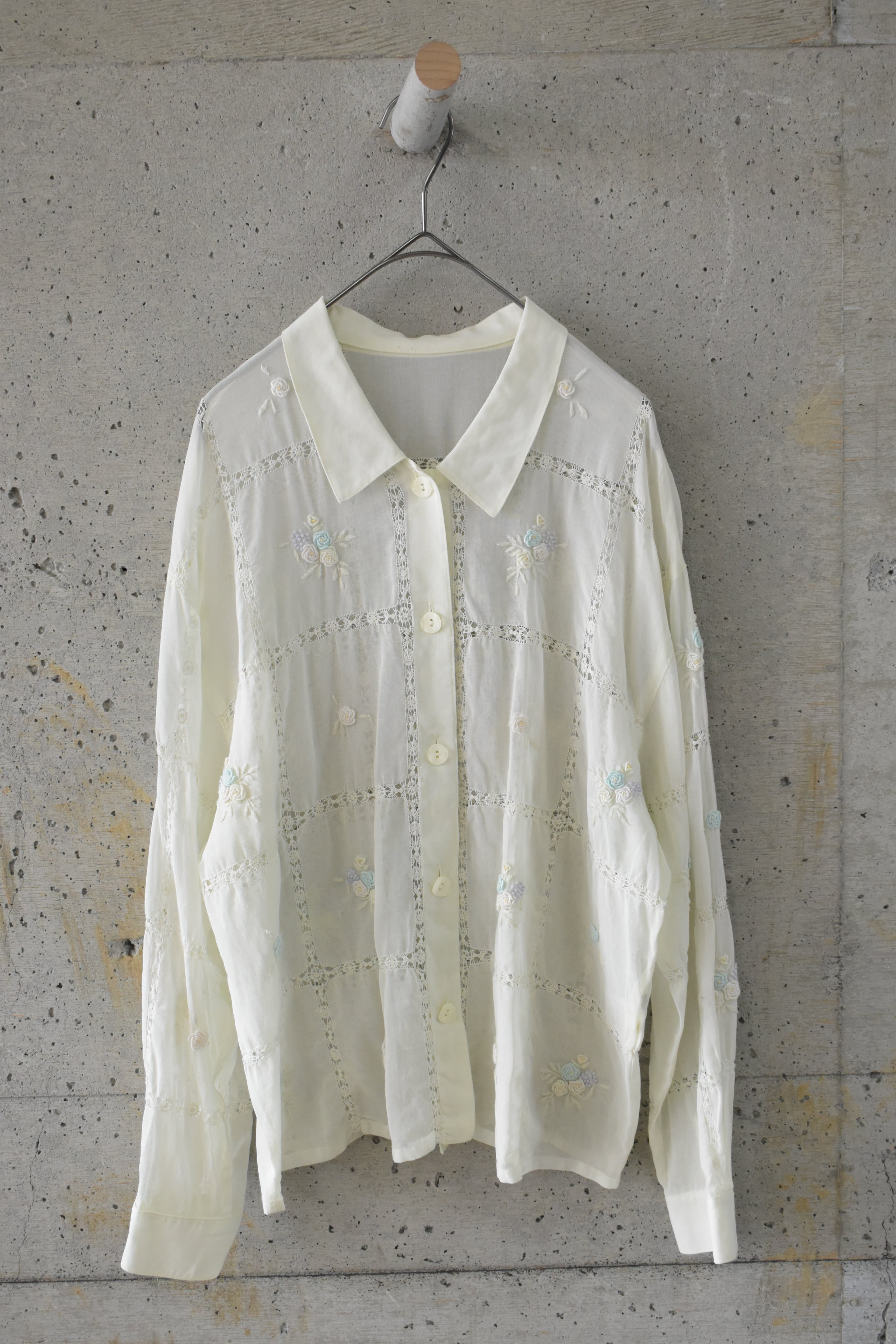 Crochet sheer floral embroidered blouse
