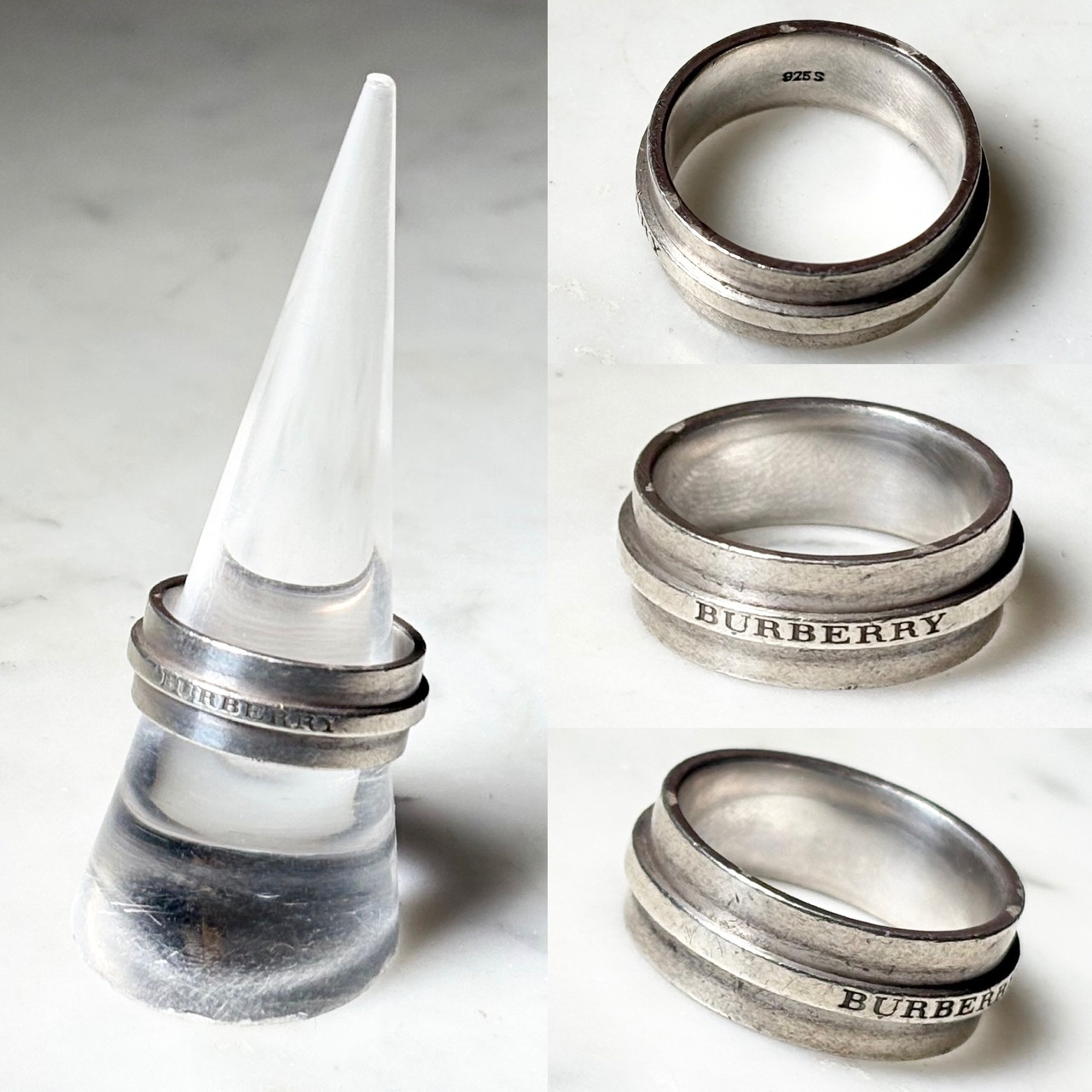 BURBERRY silver logo ring