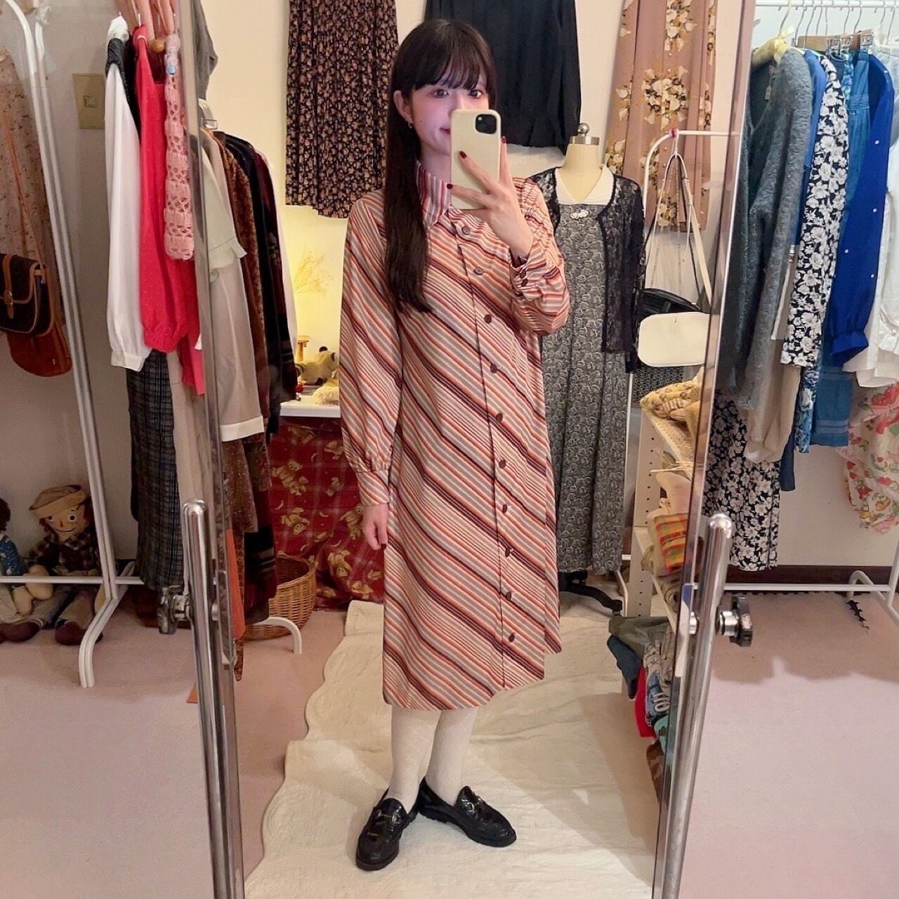 brown orange stripe one-piece