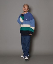 【#Re:room】WOOL COLOR BORDER MOHAIR CREW KNIT［REK113］