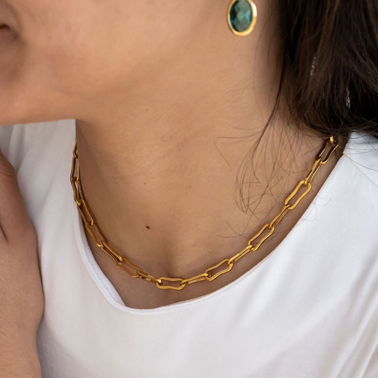 【ネコポス便】ネックレス ペーパーチェーン ステンレス レディース K18 18金 18K 金アレ対応 ウェーブ チェーンのみ チェーンネックレス 2584