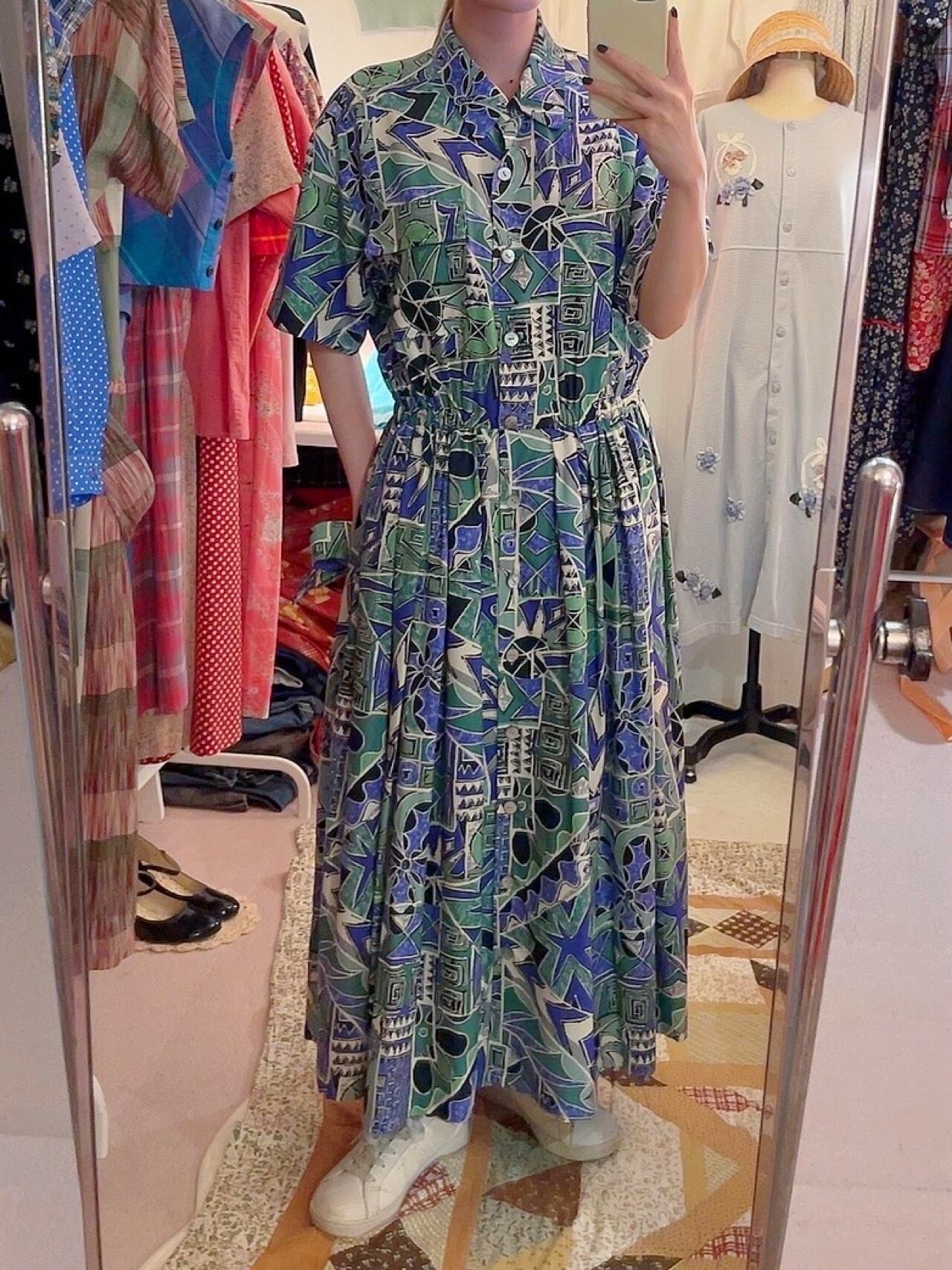 geometric front button one-piece