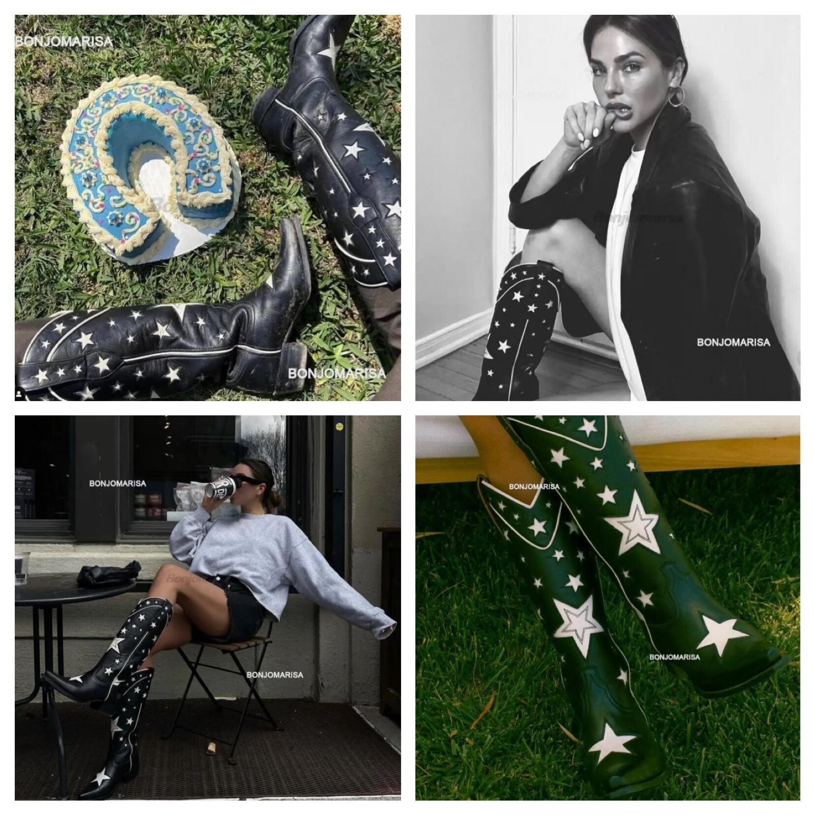 星柄 ウエスタンブーツ ロングブーツ ウエスタン レトロ レザーブーツ