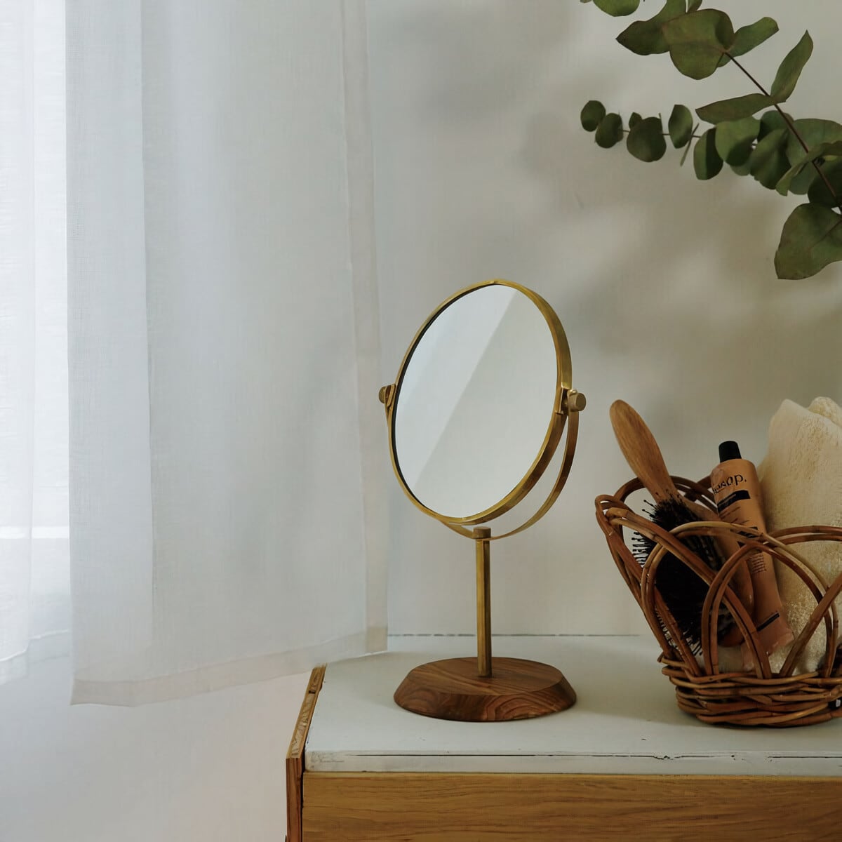 BRASS& WOOD DESK TOP MIRROR-Lサイズ ブラス&ウッド デスクトップ ミラー/鏡