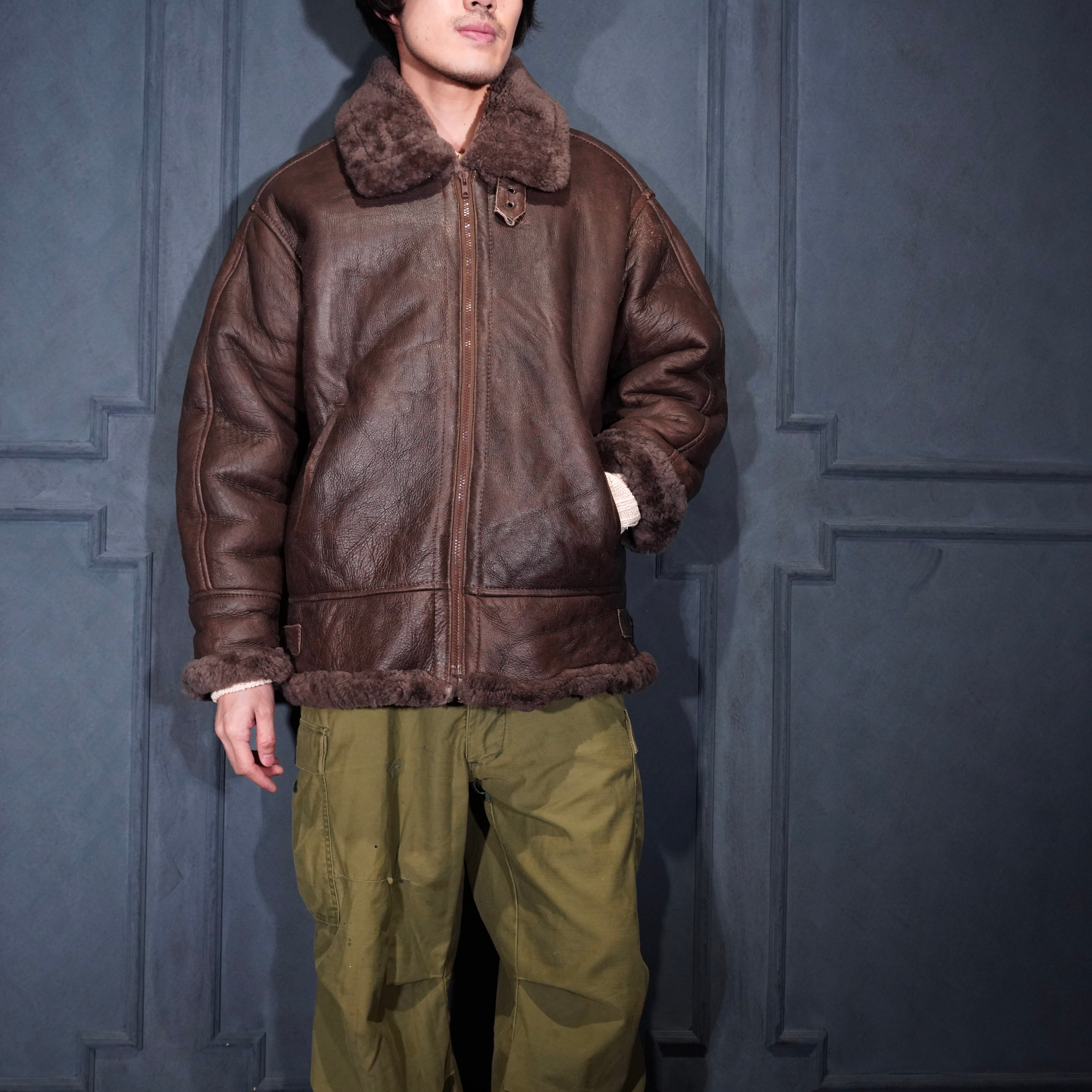 ユーロヴィンテージ ブルガリア製 本革 ムートンジャケット L程 EU VINTAGE B-3 TYPE MOUTON LEATHER ZIP UP BLOUSON/ヨーロッパ古着B3