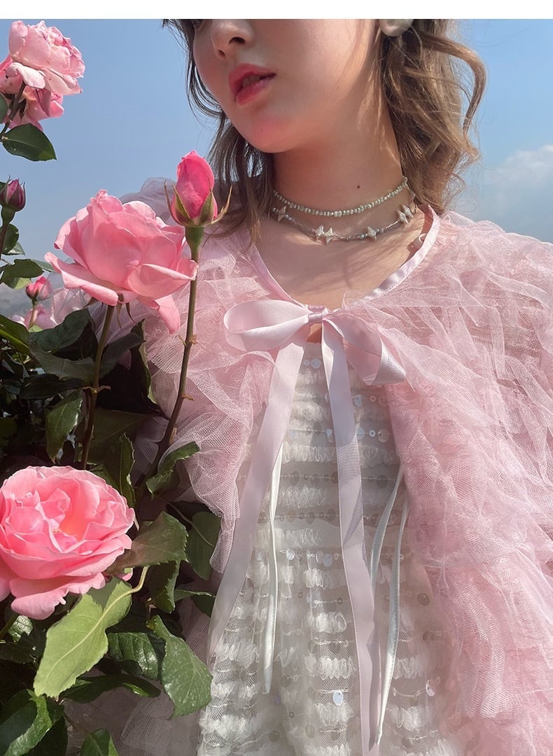 カーディガン】リボン カーディガン シャツ ピンク カーディガン 水色