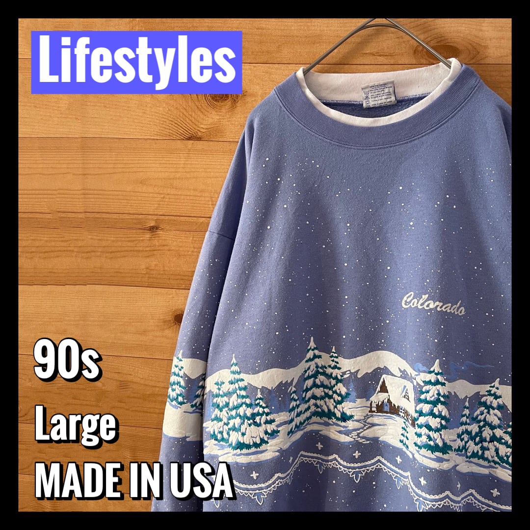 Lifestyles】90s USA製 総柄 雪 景色 コロラド オールドスウェット