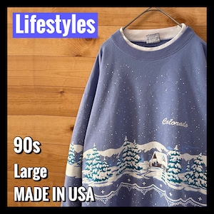 【Lifestyles】90s USA製 総柄 雪 景色 コロラド オールドスウェット トレーナー アメリカ古着