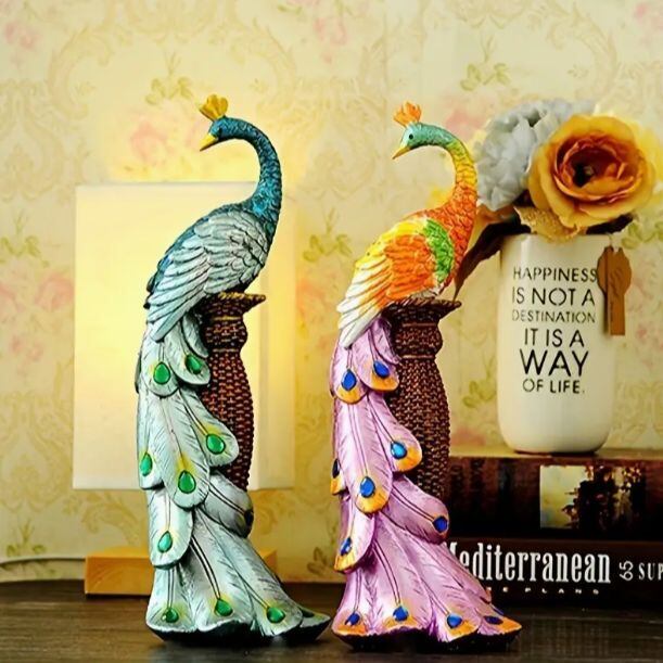 クジャク 置物 豪華 装飾 上品 おしゃれ 孔雀像 ゴージャス 動物 鳥
