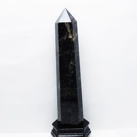 2.6Kg モリオン 黒水晶 六角柱 台座付属 一点物 162-421