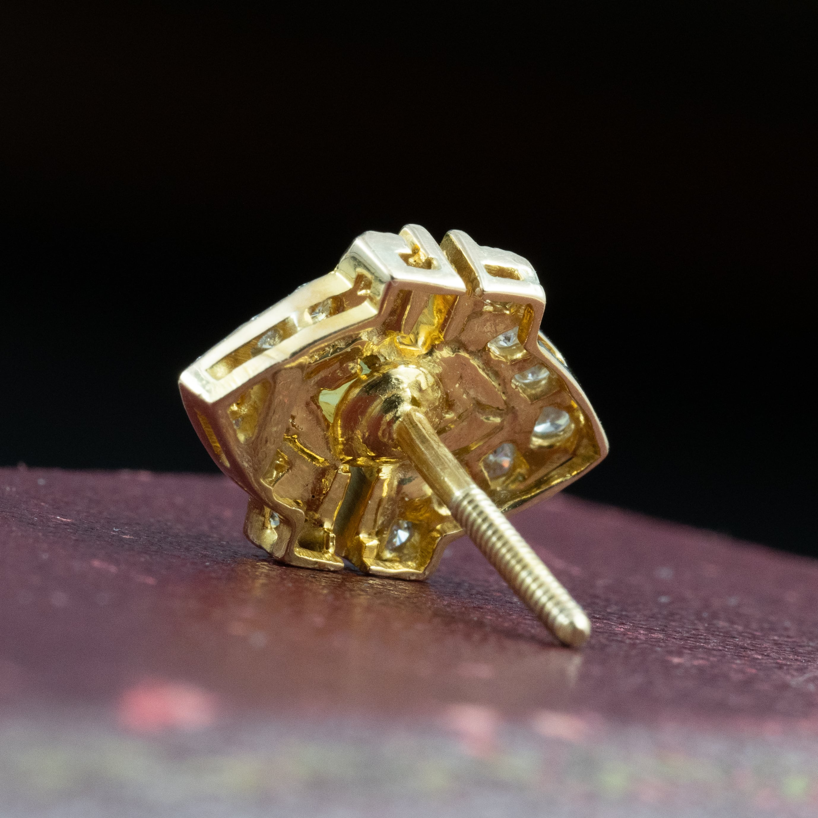 ヴィンテージ K14 クリソベリルキャッツアイ ダイヤモンド ピアス