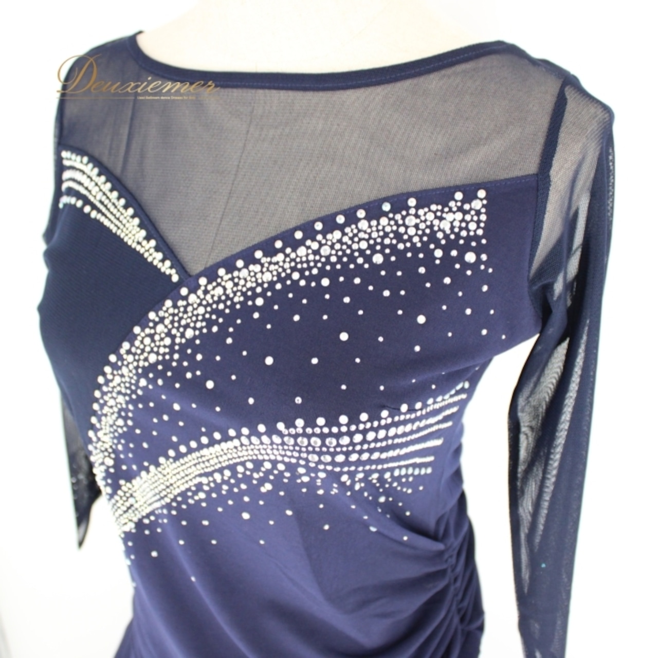 社交ダンス 衣装 スタンダード 上下セット ツーピース レッスンウェア パーティ衣装 オールシーズン ネイビー系 紺 エル・プラト レース 長袖 伸縮性 競技用 女性用 衣装セット スカート トップス セットアップ 袖あり ストレッチ 股下 美ライン ロングスカート エレガント ダンスレッスン フォーマル パーティー 着やすい ポリエステル ポリウレタン 豪華 デザイン シンプル 上品 ラインストーン 光沢感