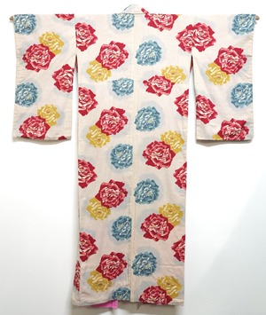 4418 アンティーク着物 薔薇柄 木綿 昭和レトロ ヴィンテージ 古布 和装 和服 ANTIQUE KIMONO JAPAN VINTAGE