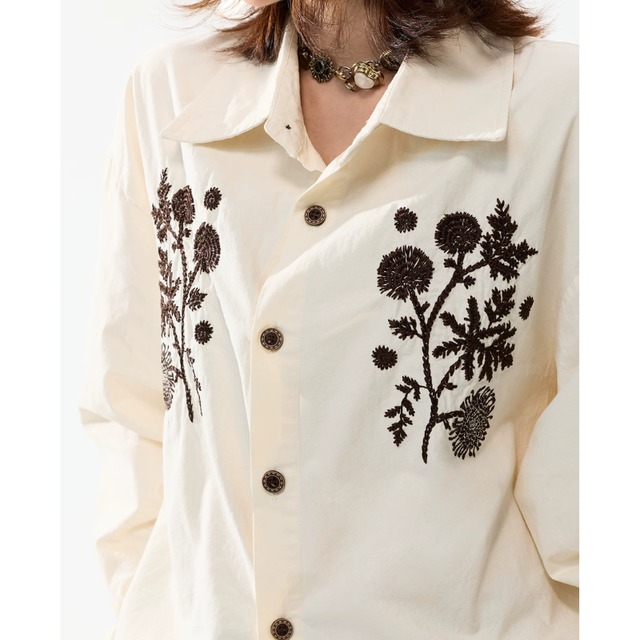 retro botanical design shirt　レトロボタニカルデザインシャツ　J2108
