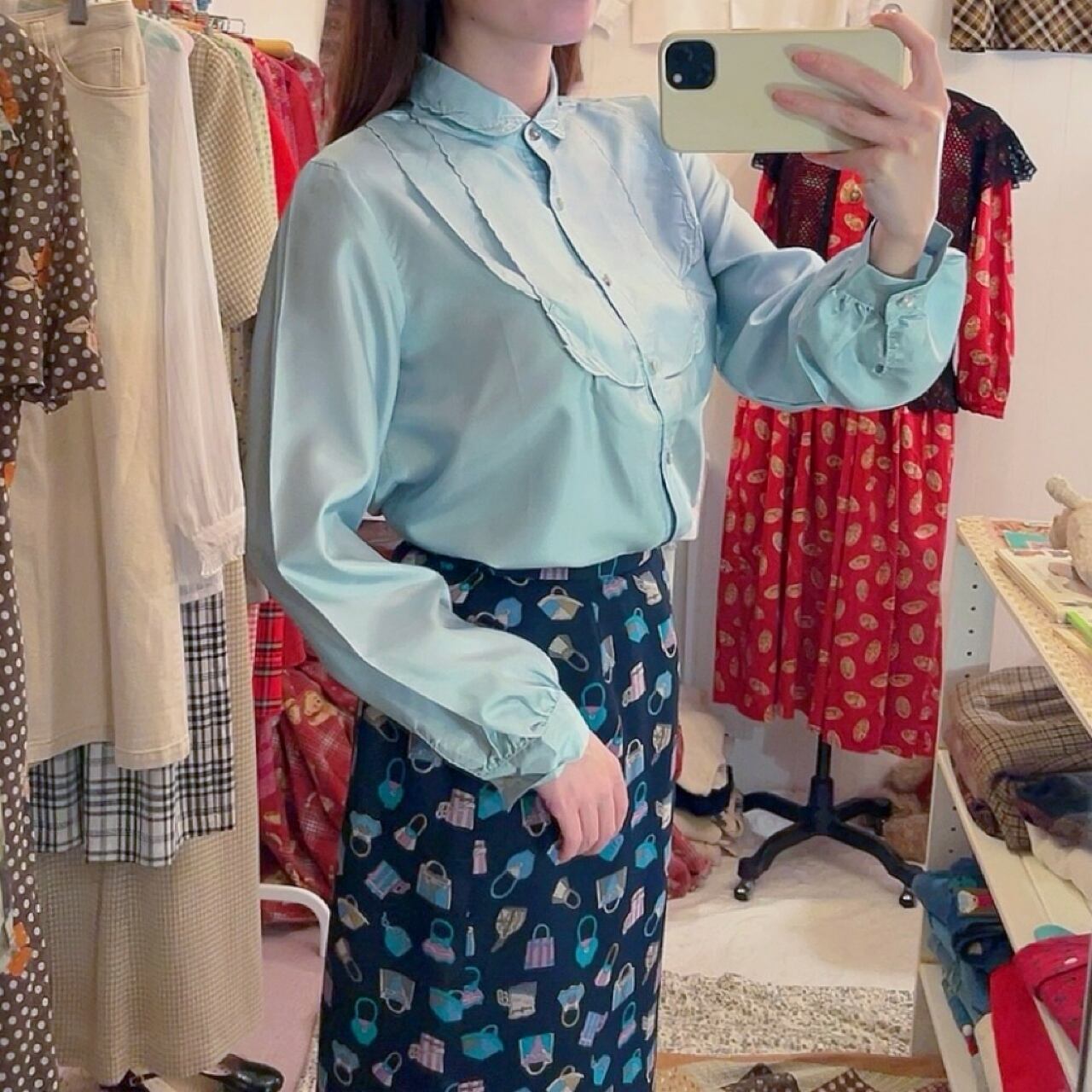 mint green embroidery blouse