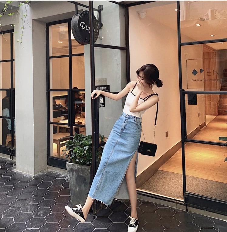 デニムスカート ロングスカート ボトムス スカート レディース タイト デニム 切りっぱなし ロング ミモレ丈 スリット ハイウエスト セクシー おしゃれ 春 夏 秋 10代 代 30代 大きいサイズ Xl きれいめ カジュアル コーデ スカート 細身 ストレート デニム ジーンズ