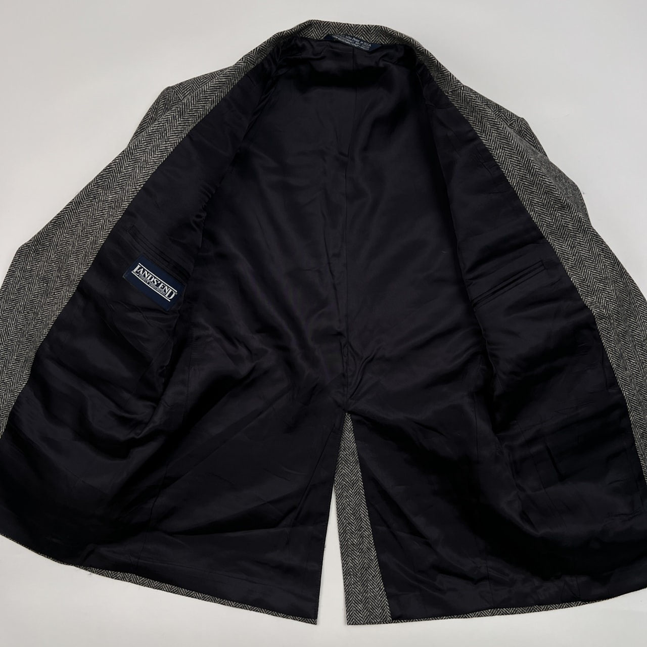 90s USA製 LANDS'END ランズエンド ヘリンボーン ツイード テーラードジャケット 36S /ビンテージ/メンズ