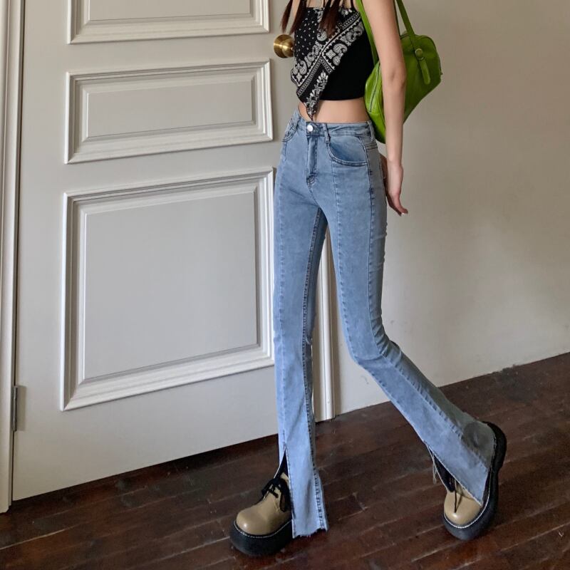 スリムパンツ サマージーンズ ハイウェストウェスト レッド 夏物 モンロー62782410239