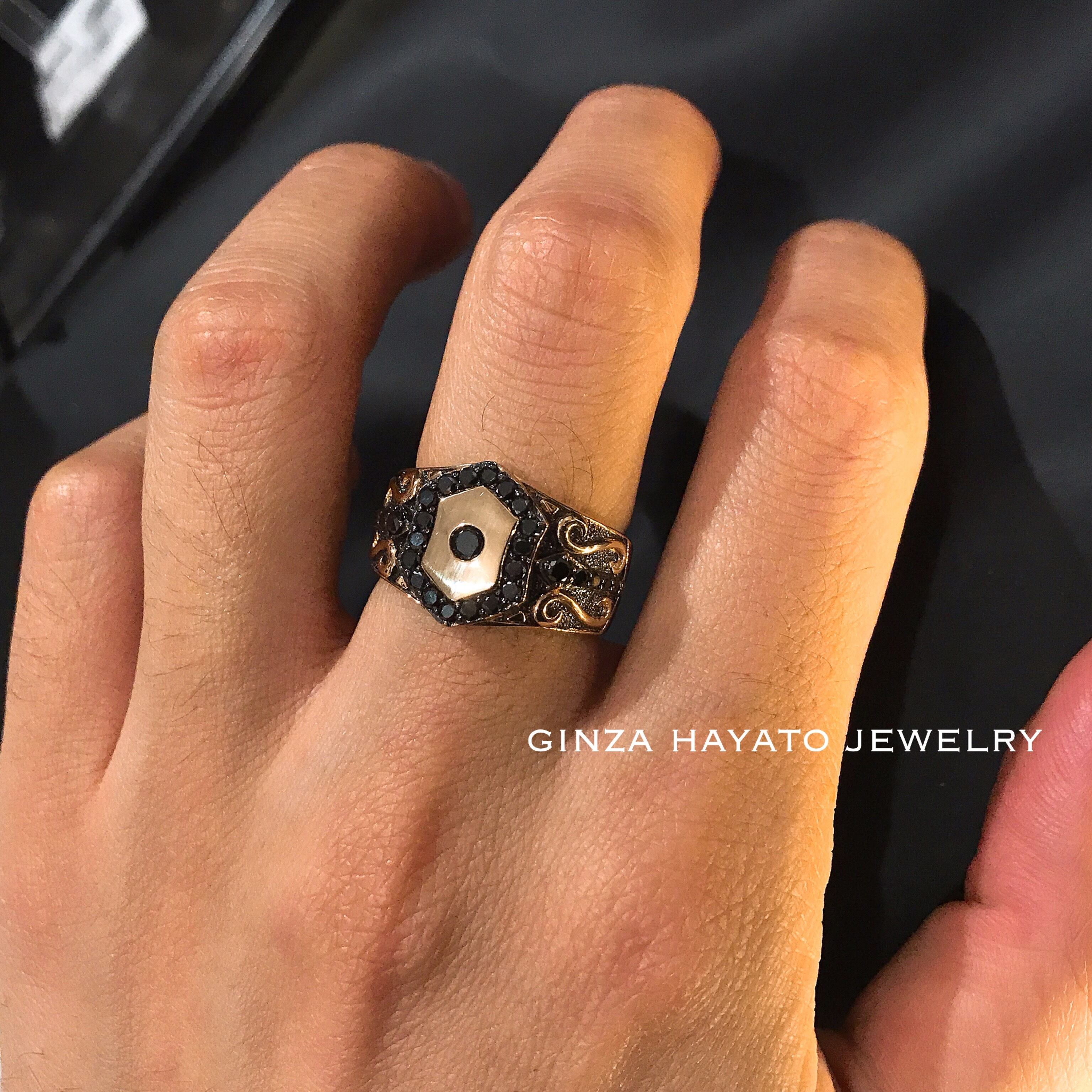K18 ブラックダイヤモンド メンズ リング ブラウン ゴールド ピンク ゴールド Brown Gold Black Diamond 18金 Ring 指輪 リング メンズ 男性用 A I Jewelries エイアイジュエリーズ