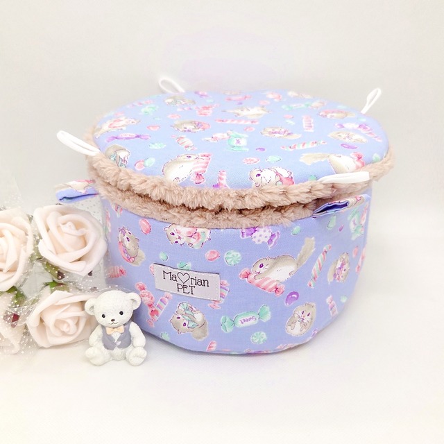 バーレルポーチ☘Lサイズ　モモンガ柄(ブルー)　パイナップルボア　春夏秋冬