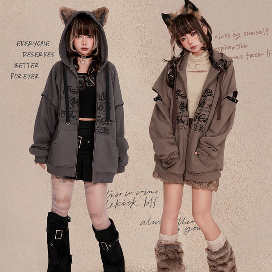 MADPUNKS フード付きパーカー M ゴス　パンク　ゴスロリ　y2k　平成 パンク フーディパーカー 猫耳 ZIPアップ 地雷系｜WithU | ゴスロリ