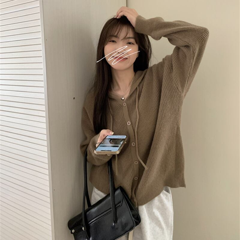 スタイルフードルーズニットカーディガン薄手セーター コート オータムトップス 秋物 モンロー85920469819