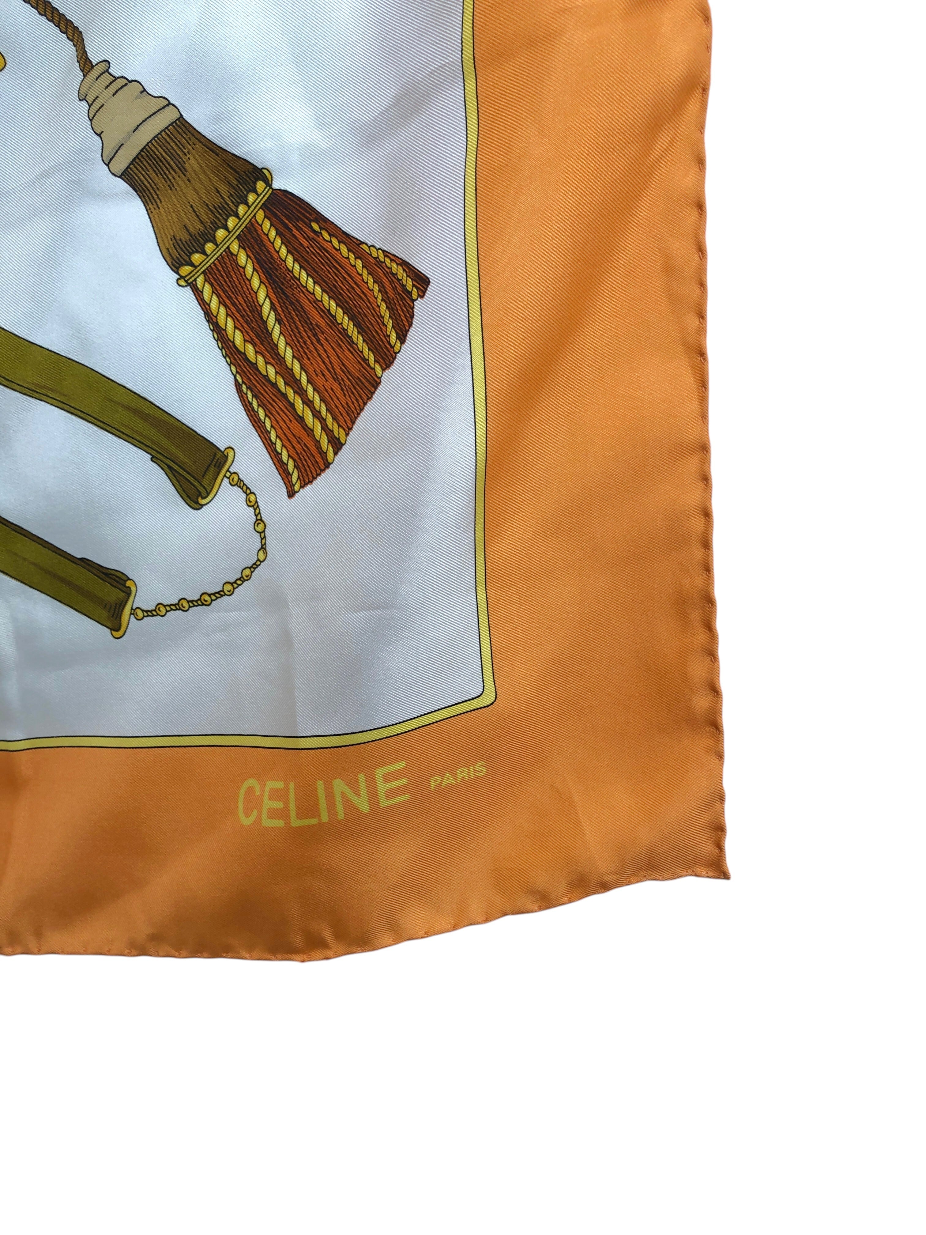 CELINE セリーヌ スカーフ オレンジ タッセル シルク vintage