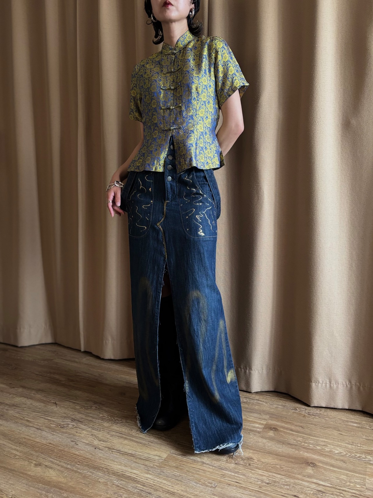 floral jacquard silk china shirt-5268-6