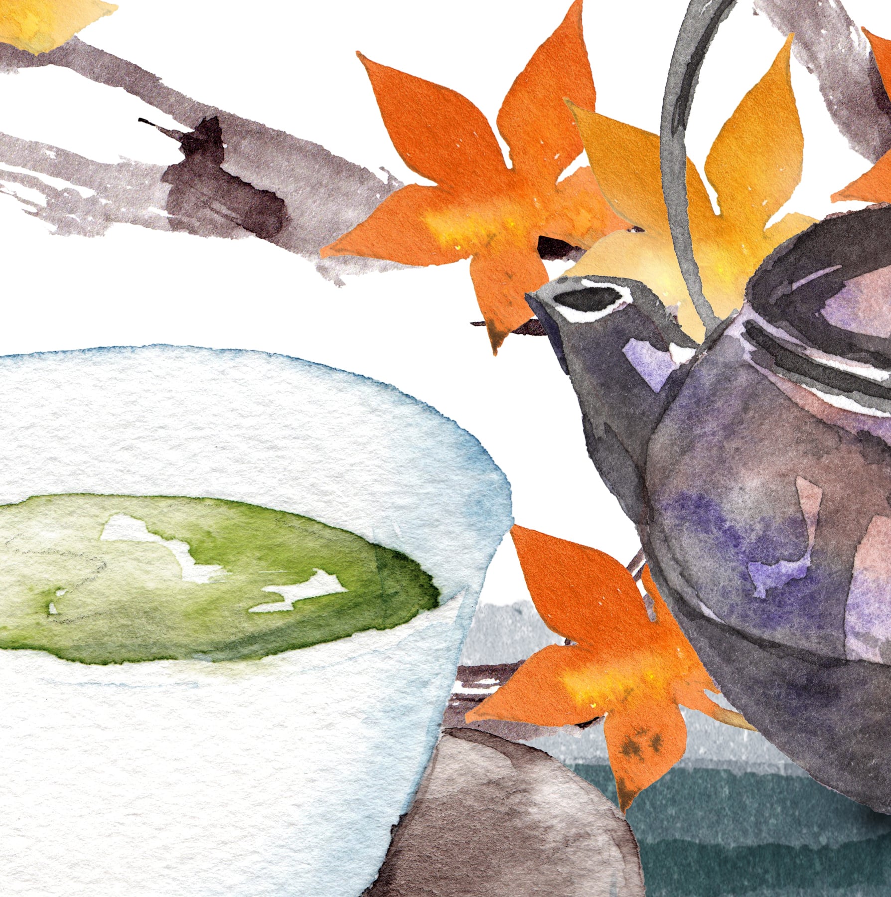 Watercolor painting 水彩画 露草 和風 原画販売 水彩画 白蛇と椿 額