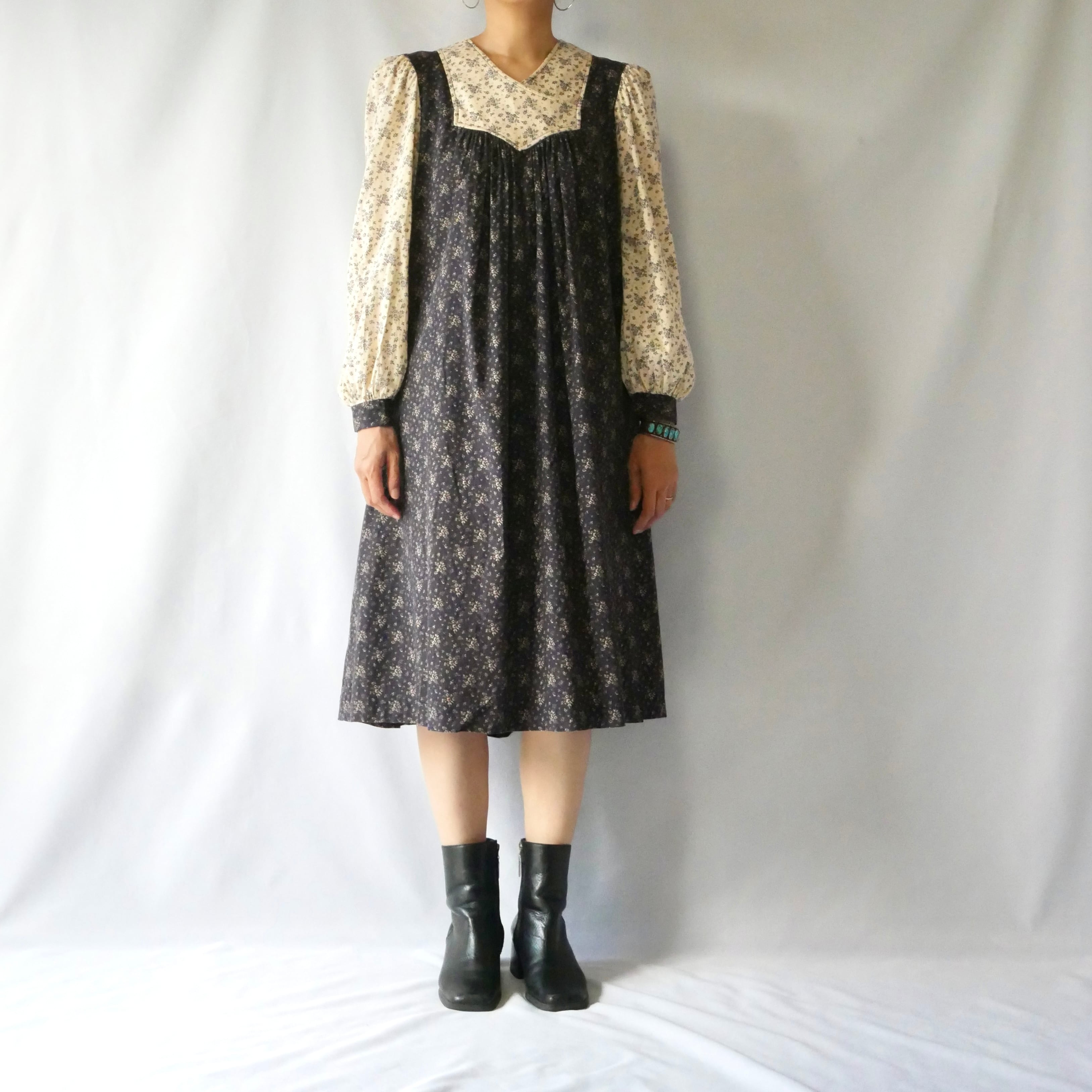 70s vintage carol george floral cotton onepiece 70年代
