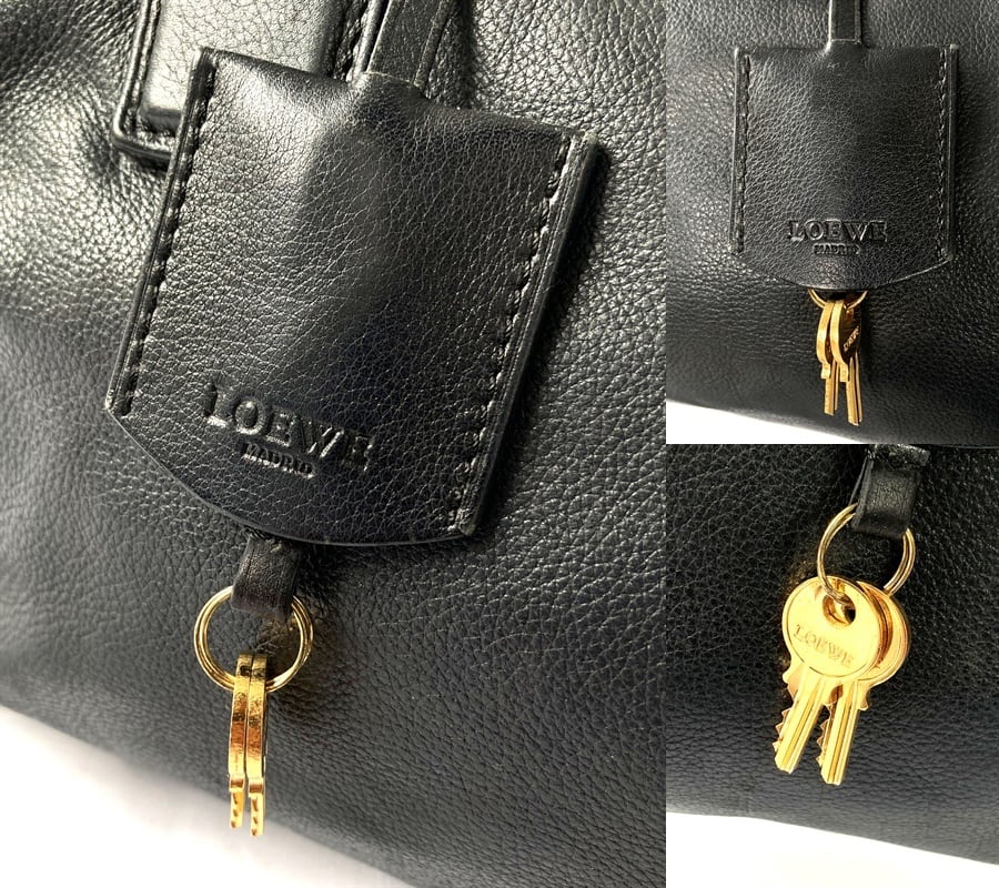 LOEWE ロエベ アナグラム レザー ハンドバッグ ミニ ボストン ブラック