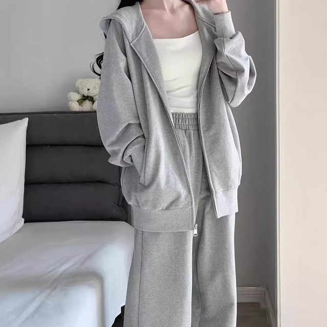 【セットアップ】大きいサイズ セットアップ レディース おしゃれ 運動会 ママ きれいめ ワイドパンツ スウェット パーカー 春 夏 秋 冬 20代 30代 40代 50代 運動会 文化祭 フォーマルドレス  袖あり お呼ばれドレス  二次会 ドレス シンプル おしゃれ ブラック 黒 ライトグレー M L XL 2XL