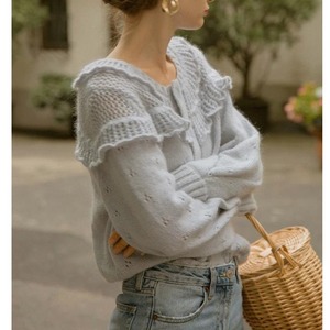 Frill collar knit cardigan*S-690